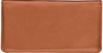Enlarged view of tan side tear checkbook cover 