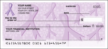 Enlarged view of purple ribbons of support checks 