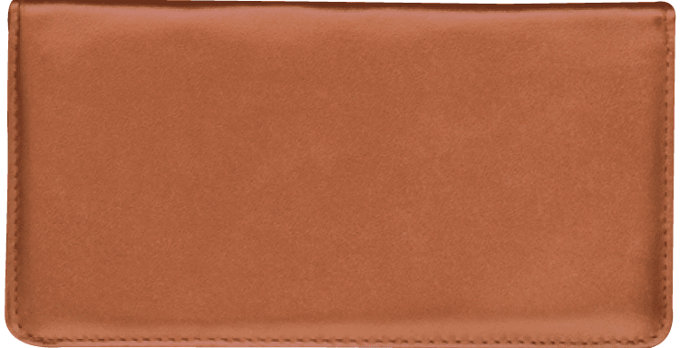 Enlarged view of tan checkbook cover 