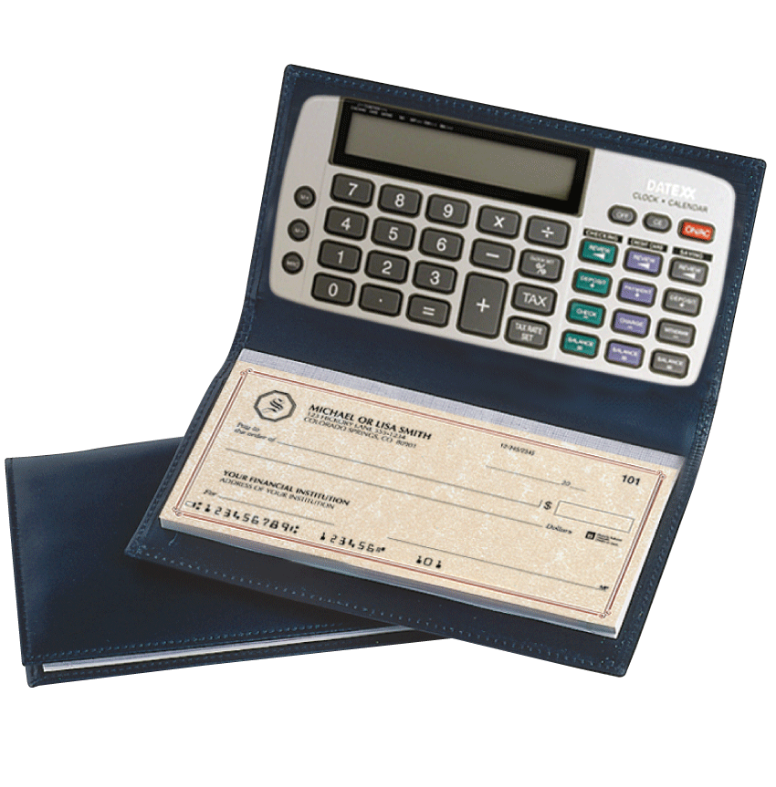 Black Leather Checkbook Cover w/ calculator