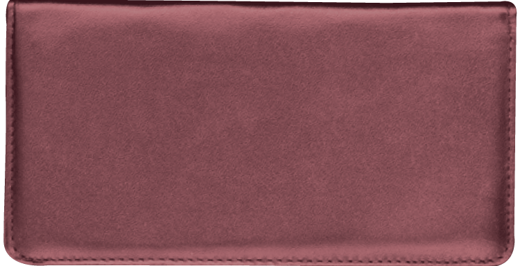 Burgundy leather checkbook cover with coordinating nylon lining, accommodates both one-part and duplicate checks.