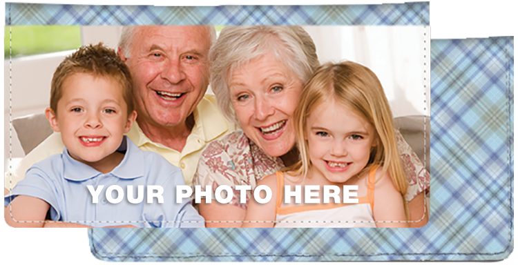 Fabric Photo Checkbook Cover Blue Plaid