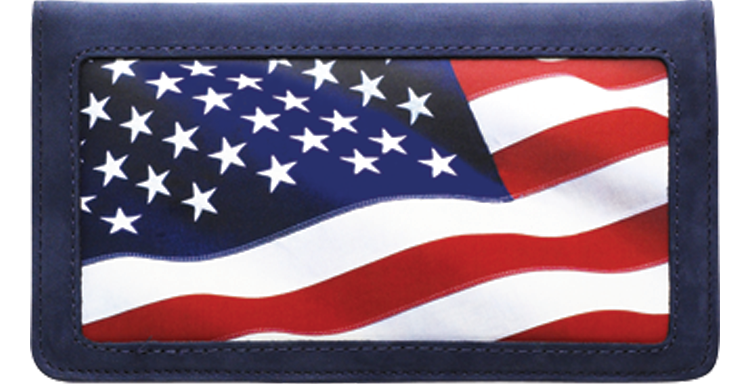 Old Glory proudly waves in red, white and blue, making this leather checkbook cover an ideal way to show your patriotic pride. Includes a converter to fit your side tear checks.