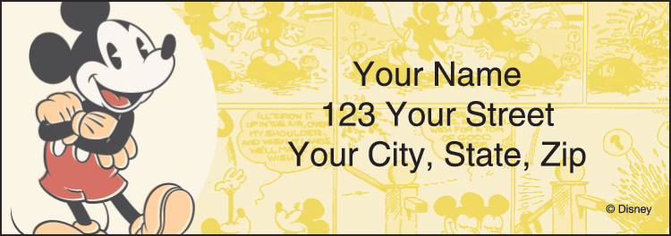 Hey pal! Add color and fun to your mail with Vintage Mickey Mouse return address labels. Available in sets of 210 sheeted, self-sticking labels; size 2-1/2" x 7/8".