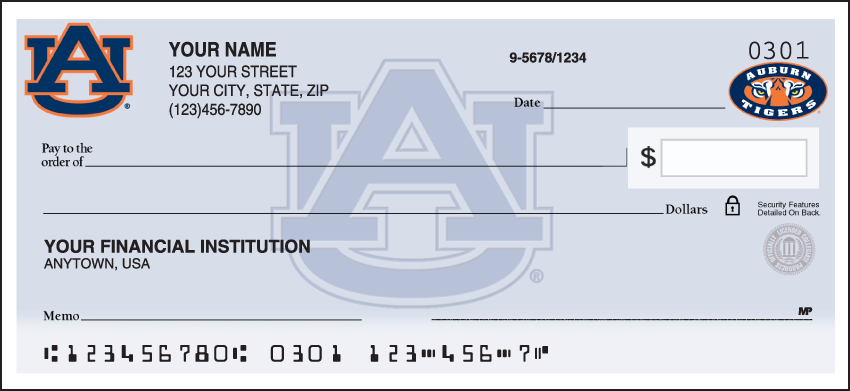 Auburn University Logo Sports Personal Checks - 1 Box - Duplicates