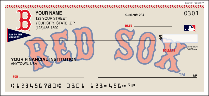 Boston Red Sox MLB Personal Checks 1 Box Singles