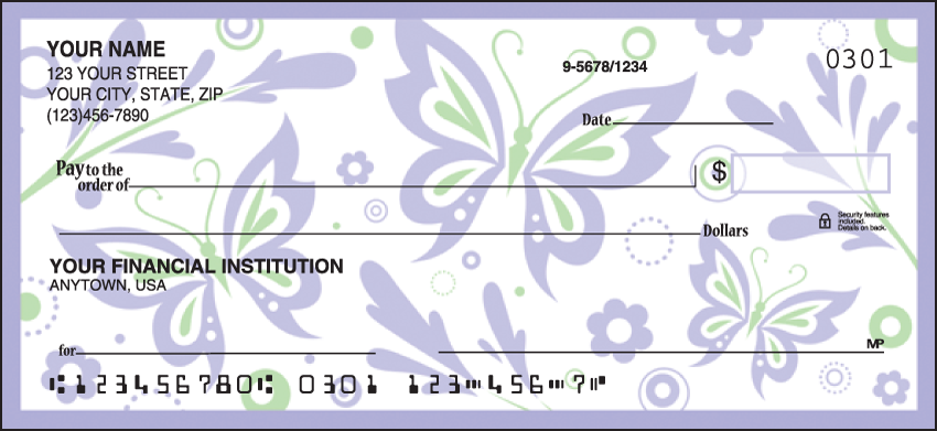 Pastel butterflies dance in harmony on these feminine checks.  Coordinating labels available! We are now offering Paper Butterflies Checks. Also enjoy a wide selection of more Animal Personal Checks.