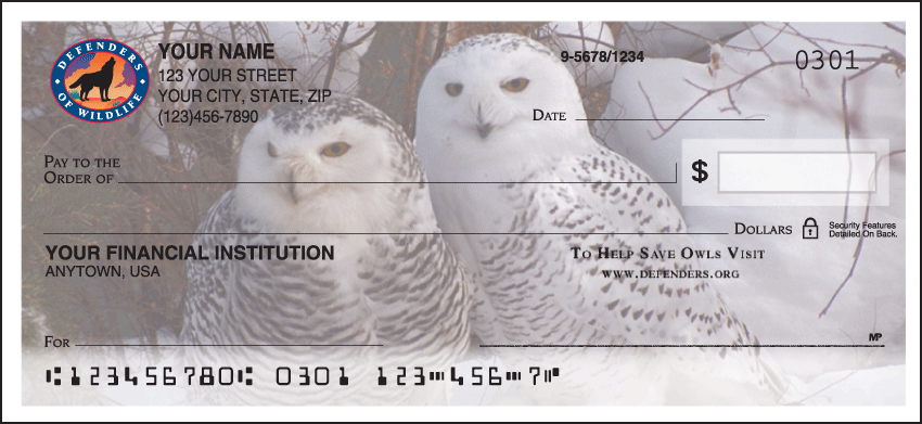Defenders of Wildlife Owls Animal Personal Checks - 1 Box - Duplicates