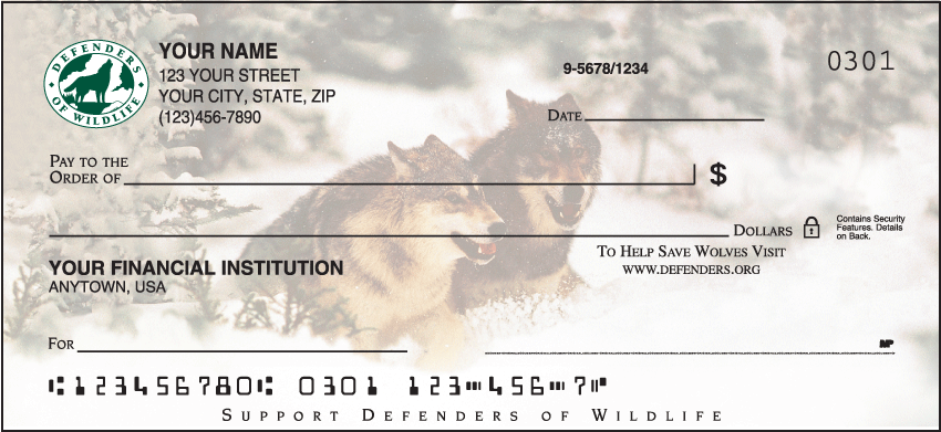 Defenders of Wildlife Wolves Charitable Personal Checks - 1 Box - Duplicates