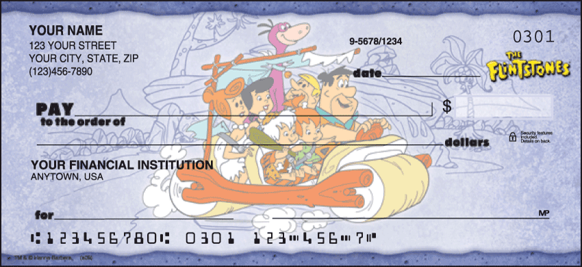 These checks feature Fred Barney and the gang in nostalgic scenes from stone age Bedrock.  Coordinating address labels and checkbook cover available. We are now offering The Flintstones Checks. Also enjoy a wide selection of more Cartoon Personal Checks.