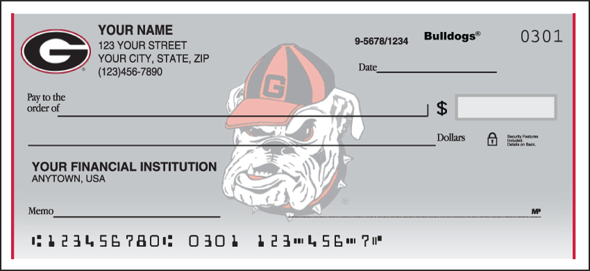 Show your undeniable devotion to the University of Georgia!  Our Georgia Bulldogs checks will show where your loyalty lies. We are now offering Georgia Logo Checks. Also enjoy a wide selection of more Collegiate Personal Checks.