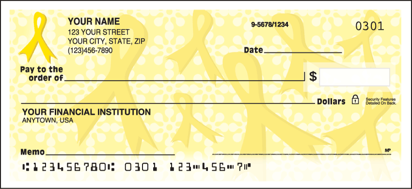 Gold Ribbons of Support Charitable Personal Checks - 1 Box - Duplicates
