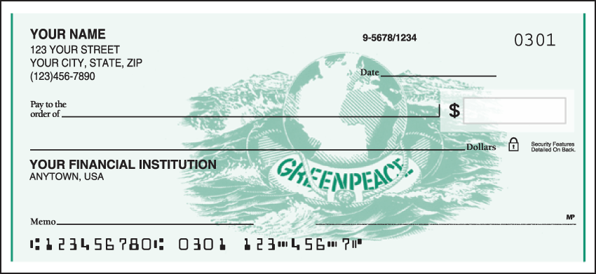 Greenpeace Logo Charitable Personal Checks - 1 Box - Singles