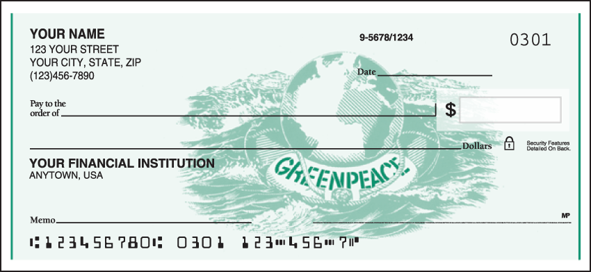 Greenpeace Logo Charitable Personal Checks - 1 Box - Duplicates