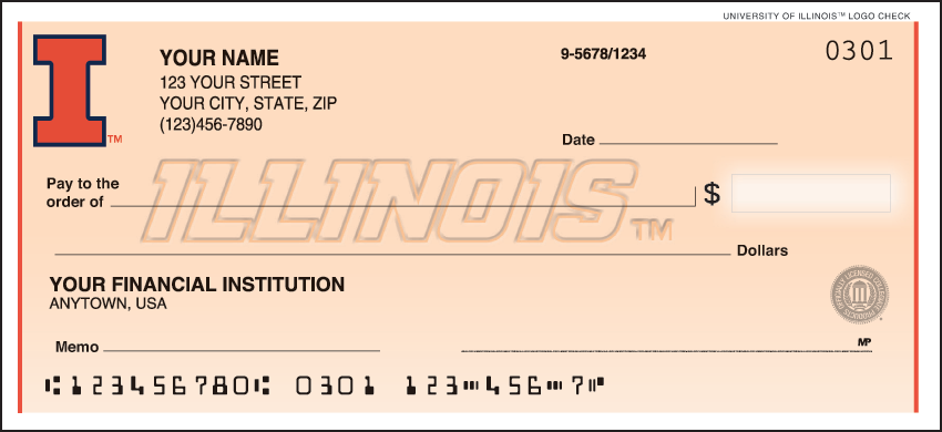 Fighting Illinois Logo Personal Checks -100 Checks (1 Box)