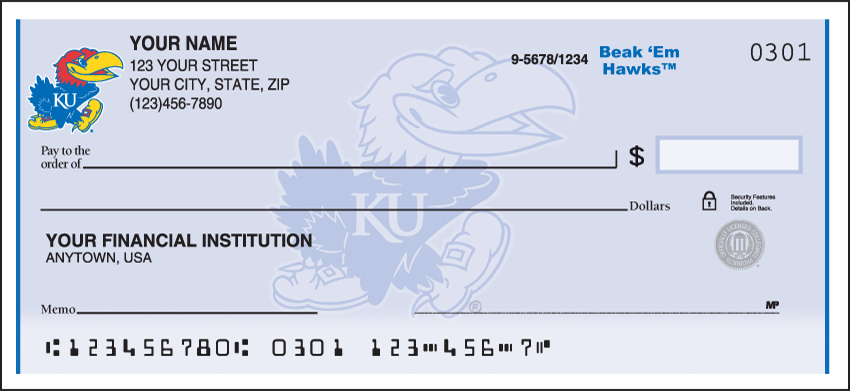 Kansas Logo Collegiate Personal Checks - 1 Box - Singles