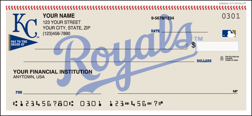 Kansas City Royals MLB Personal Checks - 1 Box - Singles