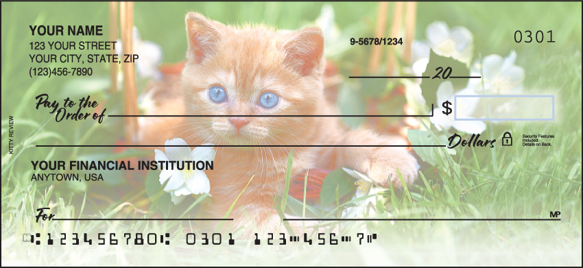 These full-color photographs capture kittens in a variety of p-u-r-r-fect settings for your checks.  Coordinating address labels are available. We are now offering Kitty Review Checks. Also enjoy a wide selection of more Animal Personal Checks.