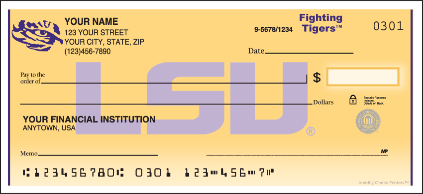 LSU Logo Collegiate Personal Checks - 1 Box - Singles