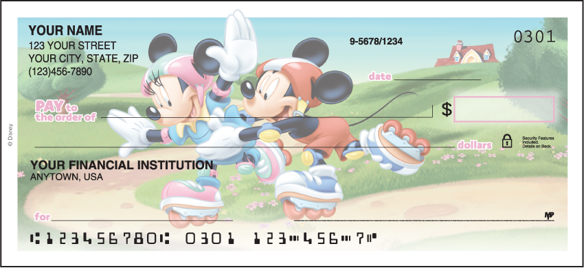 Now available with the convenience of side tear! Join the fun with these checks featuring Mickey Mouse and his pals in these fun-filled scenes. Coordinating return address labels and checkbook cover available. We are now offering Side Tear - Mickey