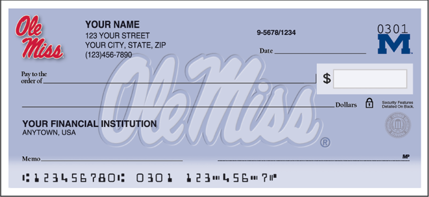 University of Mississippi Ole Miss Logo Personal Checks -100 Checks (1 Box)