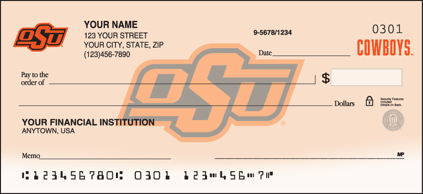 Oklahoma State Cowboys Logo Personal Checks -100 Checks (1 Box)