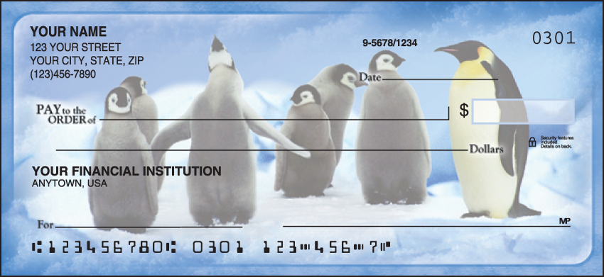 These playful designs allow you to experience the Arctic spirit of Emperor Penguins frolicking in their habitat. Coordinating address labels too! We are now offering Penguin Parade Checks. Also enjoy a wide selection of more Animal Personal Checks.