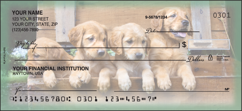 If your dog is your best friend these checks featuring friendly duos of Playful Pups are sure to steal your heart. Coordinating address labels are available. We are now offering Playful Pups Checks. Also enjoy a wide selection of more Animal Personal Checks.