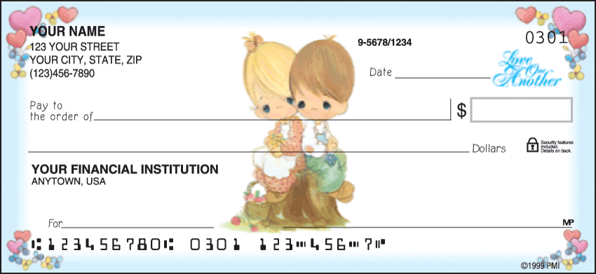 Youll love the innocence of these delightful and popular checks. Coordinating address labels and checkbook cover are available. We are now offering Precious Moments Checks. Also enjoy a wide selection of more Cute Personal Checks.