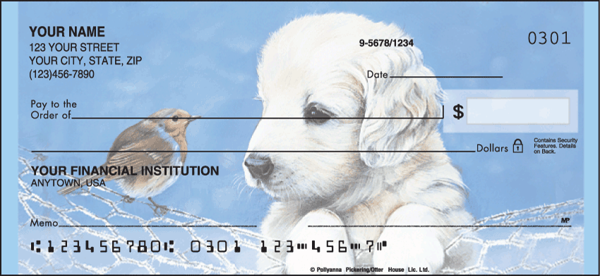 Capture the curiosity of puppies exploring nature with these illustrations. Its impossible not to enjoy these designs! We are now offering Puppy Tales Checks. Also enjoy a wide selection of more Animal Personal Checks.