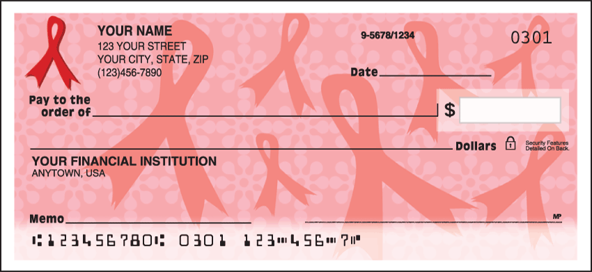 Show you care about a cause with Red Ribbons of Support while spreading awareness. You can also customize this design with a special message printed over the signature line. We are now offering Red Ribbons of Support Checks. Also enjoy a wide selection of more Charitable Personal Checks.