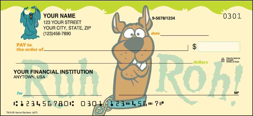 Its no mystery that this design can bring a smile to anyones face. Enjoy some of Scoobys famous lines in this vintage check series. Our Scooby-Dooby-Doo Checks have coordinating return address labels and checkbook covers available. We are now offering Scooby-Dooby-Doo Checks. Also enjoy a wide selection of more Cartoon Personal Checks.