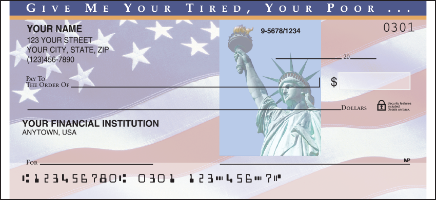 Four patriotic Personal Check Images and great historic words are a perfect complement to our glorious flag.  Coordinating address labels and checkbook cover are available. We are now offering Stars & Stripes Checks. Also enjoy a wide selection of more Inspirational Personal Checks.