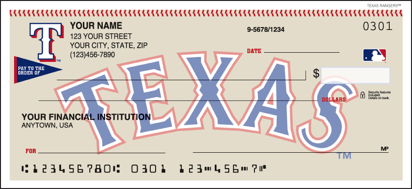 Texas Rangers MLB Personal Checks - 1 Box - Singles