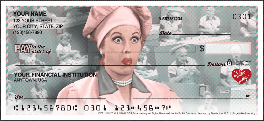 These vintage I Love Lucy check designs feature eight rotations of Americas most beloved television personalities. Celebrate I Love Lucys 65th anniversary with coordinating address labels and a checkbook cover. We are now offering Vintage Lucy Checks. Also enjoy a wide selection of more Classic Personal Checks.