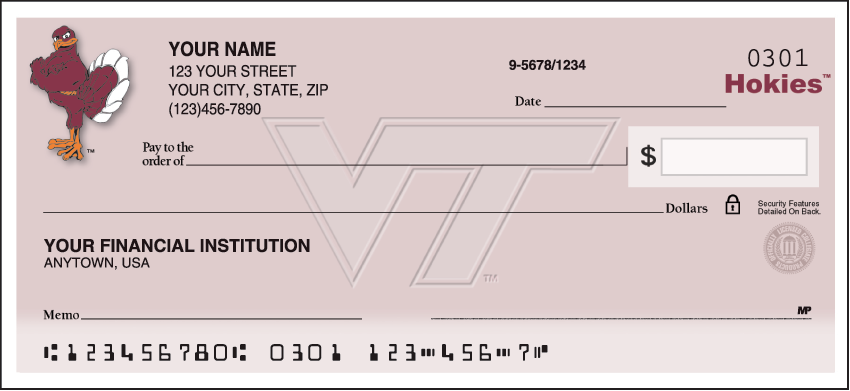 Virginia Tech Hokies Logo Personal Checks -100 Checks (1 Box)